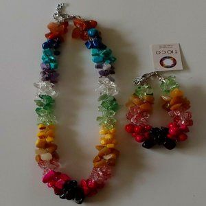 Mixed Stones Multi-color Necklace and Bracelet